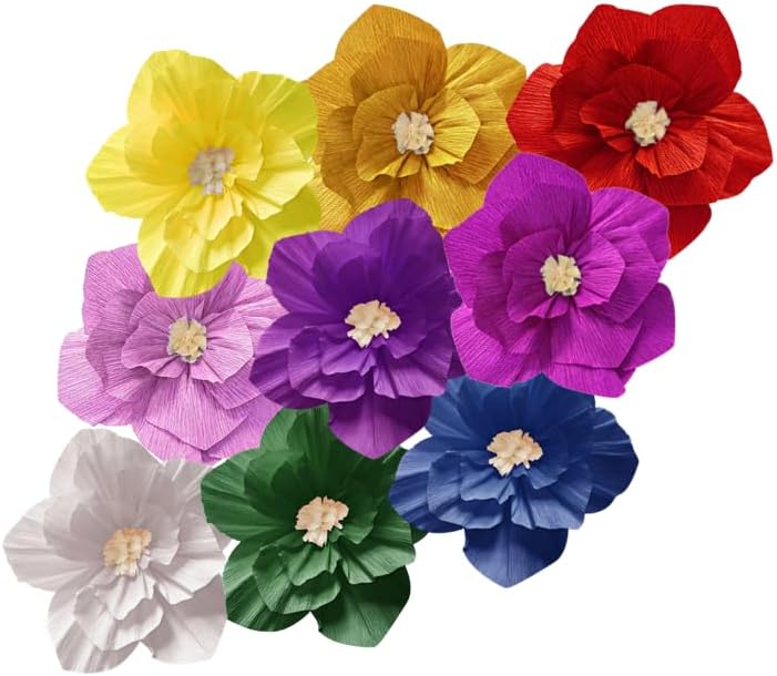 Linnoptimix Neon Paper Flowers Artificial Crepe Mexican Flowers Tissue Hot White Wall Décor Wedding Birthday Bridal Baby Shower Classroom Backdrop Centerpieces Party Decorations (Neon Color Series (9PCS)) - Image 1